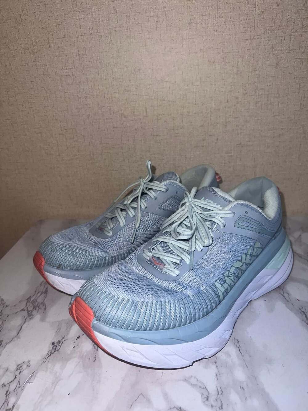 Hoka One One Bondi 7 Wide Size 7.5 D Blue Fog Running Shoes Women's